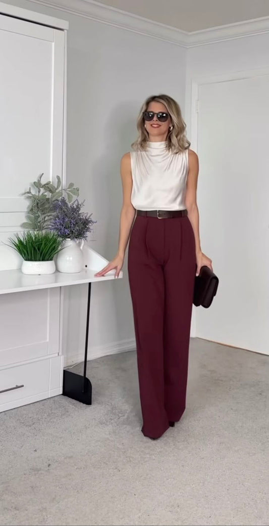 PANTALON TAILLEUR EN LAINE BURGUNDY