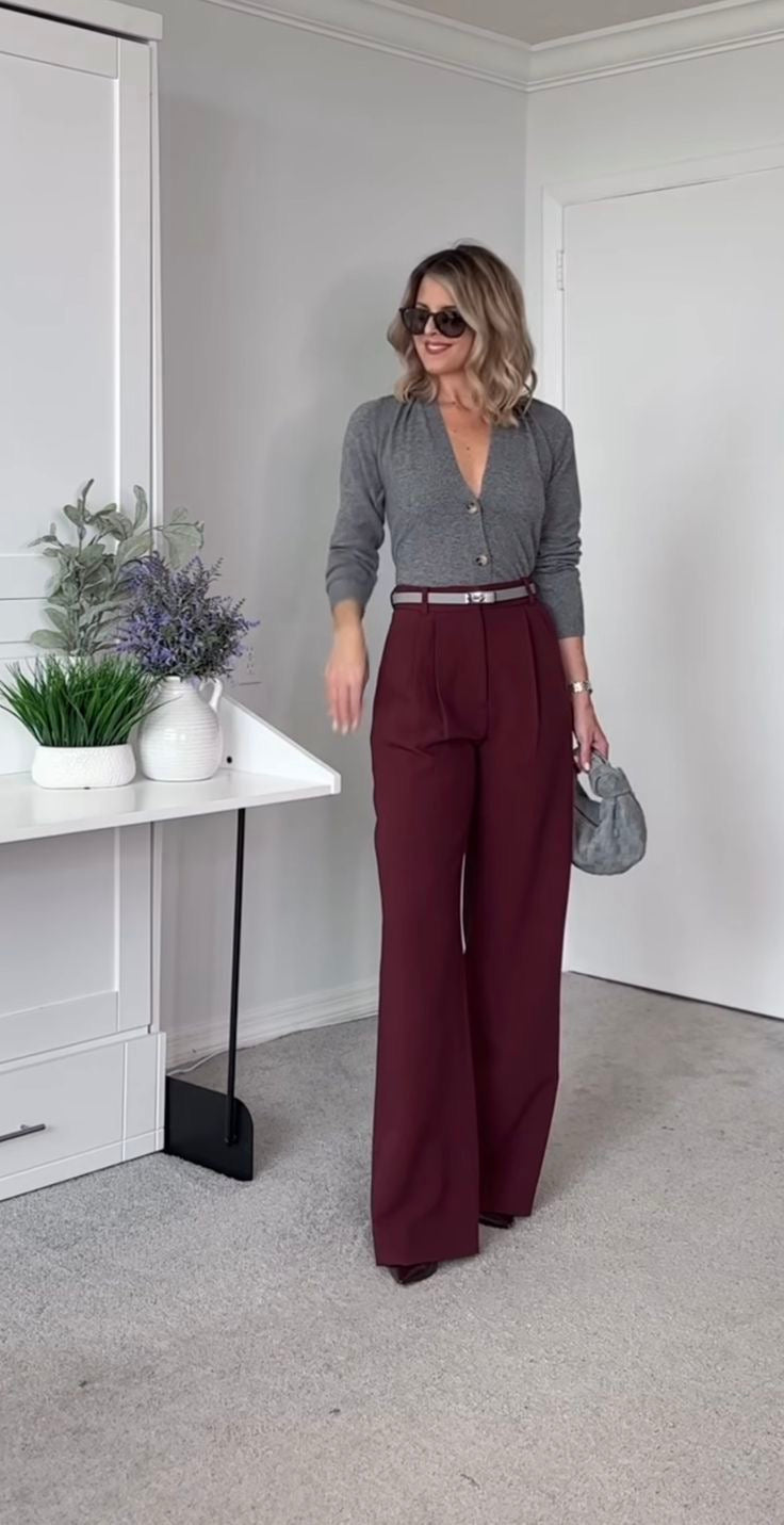 PANTALON TAILLEUR EN LAINE BURGUNDY