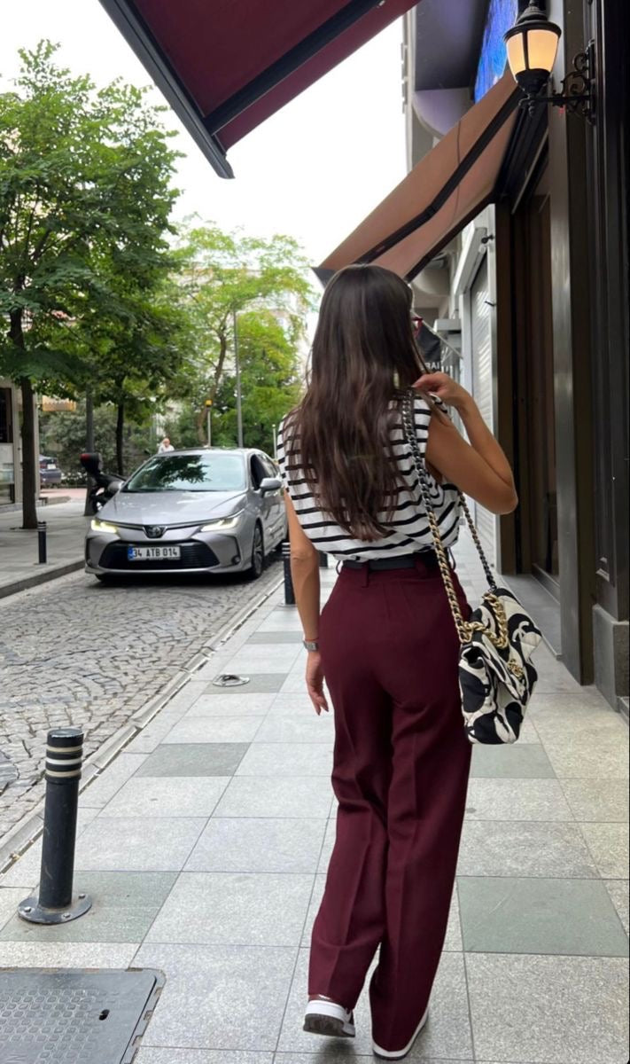 PANTALON TAILLEUR EN LAINE BURGUNDY