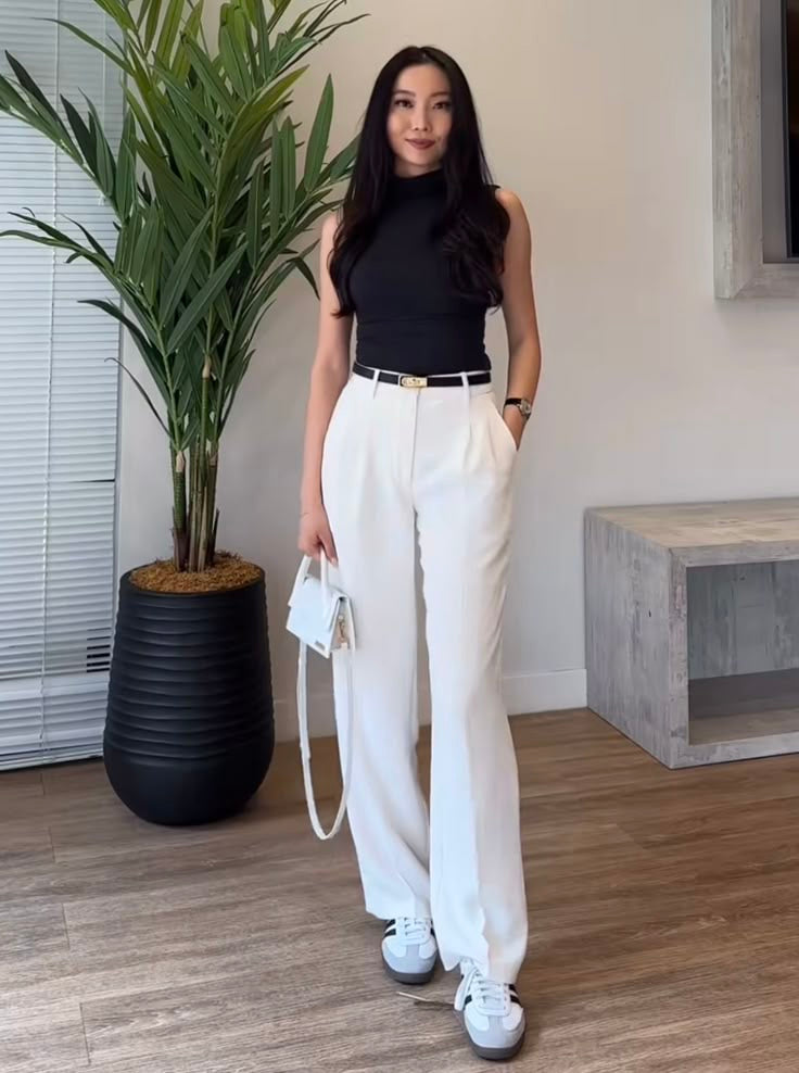 Pantalon Tailleur Large Blanc